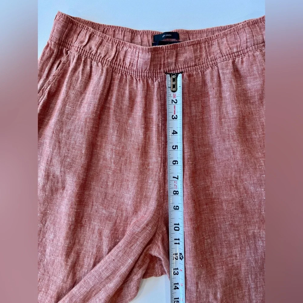 Tahari 100% Linen High Waist Wide Leg Pants Rust Terracotta Chili Flowy - Picture 7 of 11